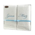 Zestaw prezentowy - 2 szt ręczników z haftem  ŻONA i MĄŻ, prezent na ślub, rocznicę - 35 x 30 x 5 cm - biały 1