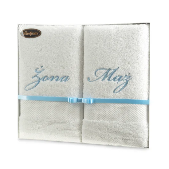 Zestaw prezentowy - 2 szt ręczników z haftem  ŻONA i MĄŻ, prezent na ślub, rocznicę - 35 x 30 x 5 cm - biały