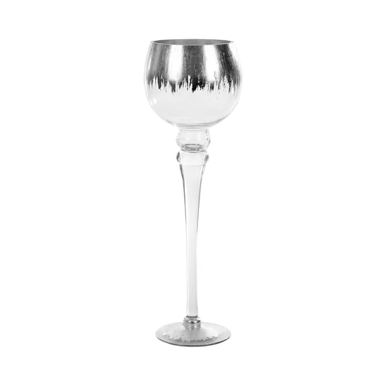 Świecznik bankietowy szklany kielich ze srebrnymi brzegami - ∅ 12 x 40 cm - biały