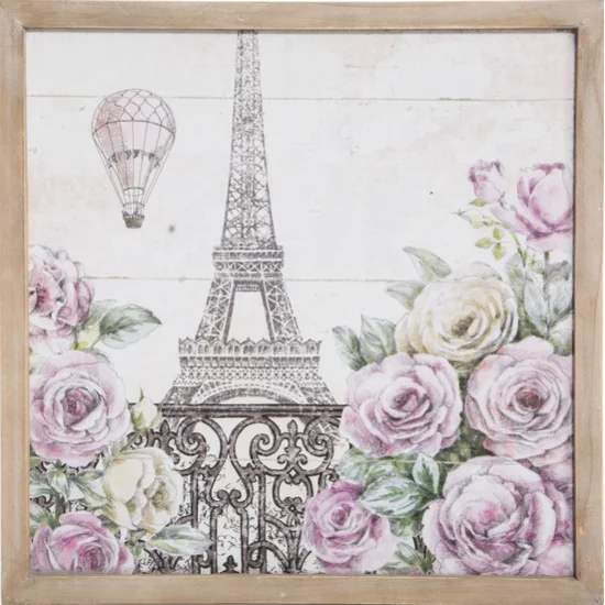 OBRAZ MERCY  z motywem paryskim w stylu retro - 43 x 43 x 4 cm - różowy/beżowy