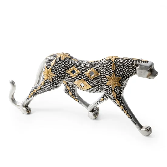 Puma figurka ceramiczna srebrno-złota - 32 x 7 x 15 cm - srebrny
