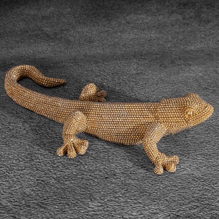 Jaszczurka - figurka dekoracyjna ELDO 2 o drobnym strukturalnym wzorze, złota 25 x 12 x 6 cm złoty