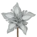 Świąteczny kwiat dekoracyjny z welwetu - 20 cm - srebrny 2