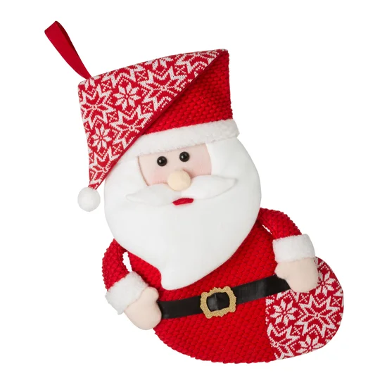 Skarpeta świąteczna MORYS z  trójwymiarową aplikacją z Mikołajem - 50 cm - biały