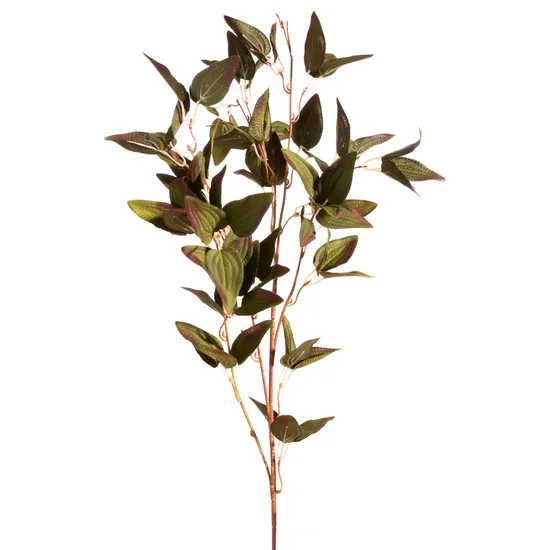 Gałązka o ozdobnych zielono-brązowych liściach, kwiat sztuczny dekoracyjny - 90 cm - zielony