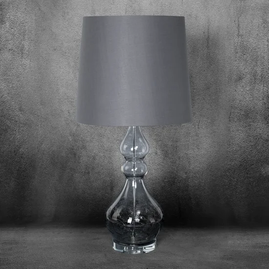 Lampa stołowa TIANA na podstawie ze szkła z abażurem z matowej tkaniny - 32 x 38 x 76 cm - stalowy