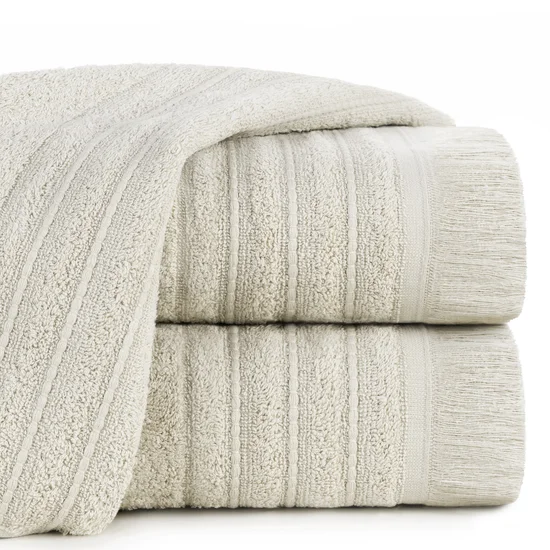 Ręcznik bawełniany MIRENA w stylu boho z frędzlami - 50 x 90 cm - beżowy