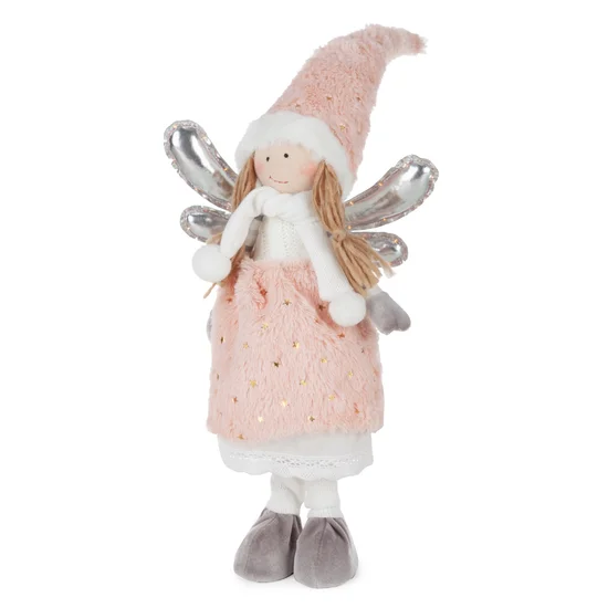 Figurka świąteczna WRÓŻKA w zimowym stroju z miękkich tkanin - 14 x 12 x 57 cm - różowy