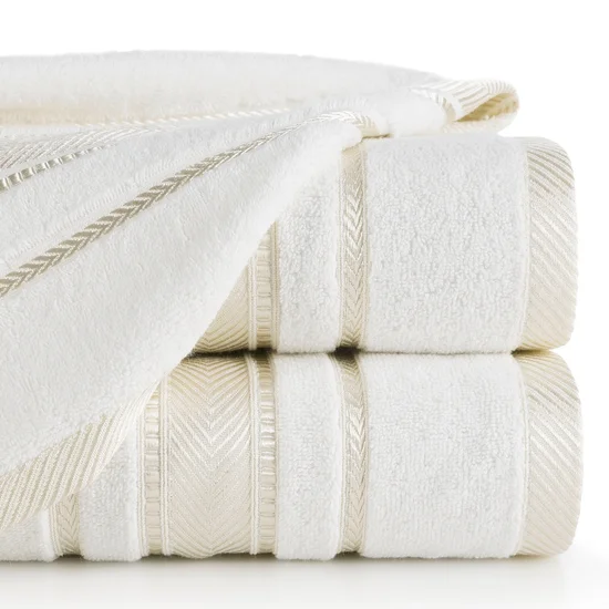 Ręcznik z żakardową błyszczącą bordiurą - 50 x 90 cm - kremowy