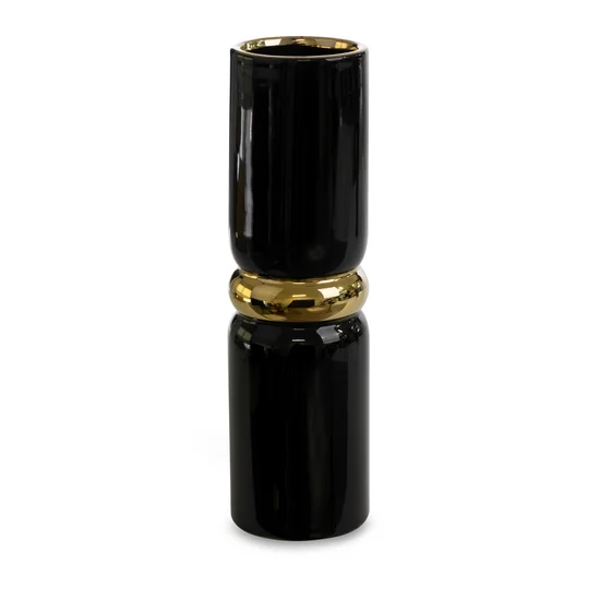 Wazon ceramiczny SELIN o  kształcie walca czarno-złoty - ∅ 12 x 41 cm - czarny