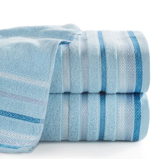 Ręcznik LIVIA  z kolorowymi paskami tkanymi we wzór jodełki - 70 x 140 cm - niebieski