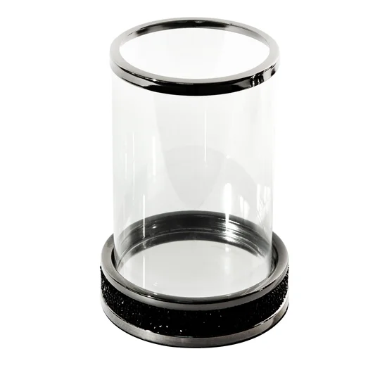 Świecznik dekoracyjny SUZIE z metalu ze szklanym kloszem dekorowany czarnymi kryształkami - ∅ 17 x 25 cm - czarny