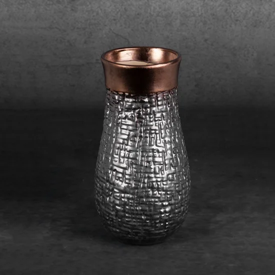 Wazon ceramiczny MORENA z wytłaczanym wzorem - ∅ 14 x 27 cm - stalowy