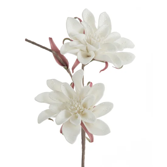 Kwiat dekoracyjny na gałązce z plastycznej pianki foamiran - ∅ 16 x 70 cm - biały