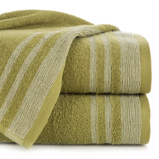 Ręcznik MERY bawełniany zdobiony bordiurą w subtelne pasy - 30 x 50 cm - oliwkowy