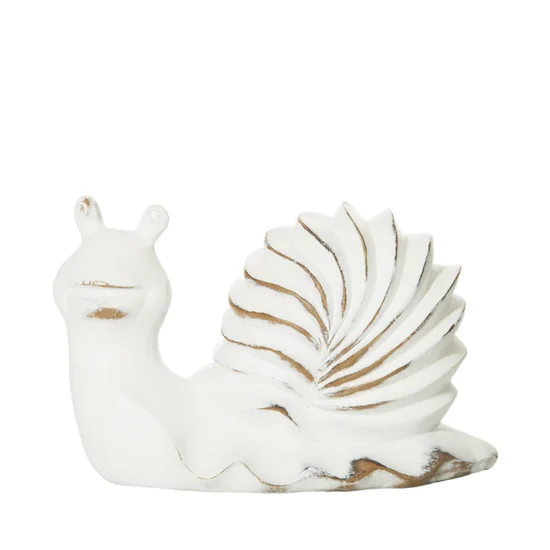 Figurka dekoracyjna ślimak w stylu shabby chic o przecieranych brzegach - 21 x 14 x 12 cm - biały