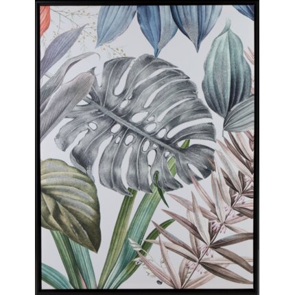 Obraz COLORS 2 barwne egzotyczne liście z akcentami złota i srebra, nadruk na płótnie w czarnej ramie 60 x 80 cm zielony,niebieski | Eurofirany