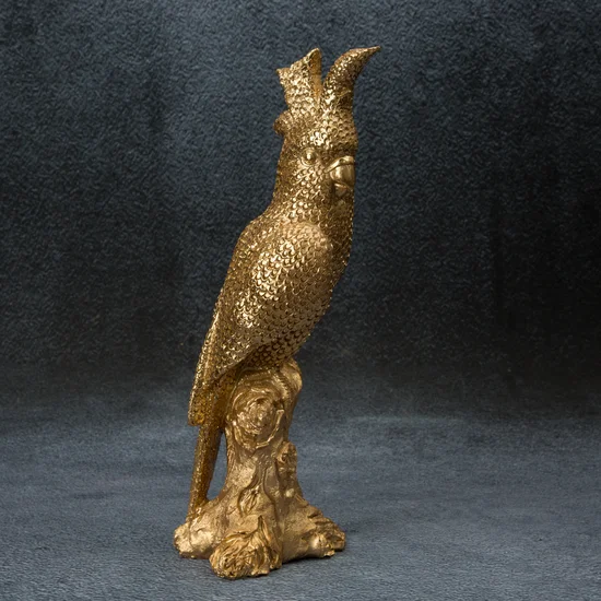 Papuga figurka dekoracyjna złota - 11 x 10 x 33 cm - złoty