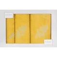 Komplet ręczników z haftem gałązek w kartonowym opakowaniu - 56 x 36 x 7 cm - musztardowy 2