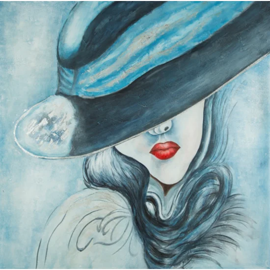 Obraz MADAME ręcznie malowany na płótnie - 100 x 100 cm - błękitny
