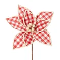 Świąteczny kwiat dekoracyjny w stylu eko z tkaniny w krateczkę - 25 x 15 cm - czerwony 2