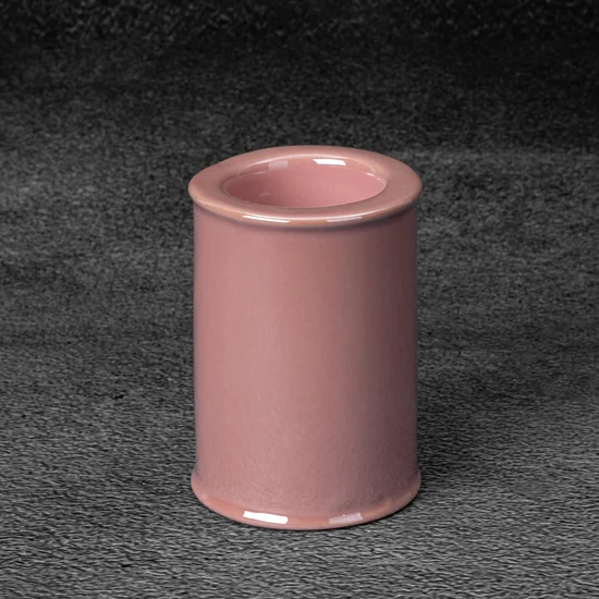 Świecznik ceramiczny w formie walca SIMONA z perłowym połyskiem - ∅ 7 x 10 cm - różowy