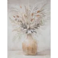 Obraz  KITTY ręcznie malowany na płótnie kolaż, bukiet kwiatów z trawą pampasową - 90 x 120 cm - beżowy 1