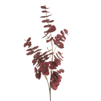 EUKALIPTUS - gałązka ozdobna, sztuczny kwiat dekoracyjny 90 cm bordowy