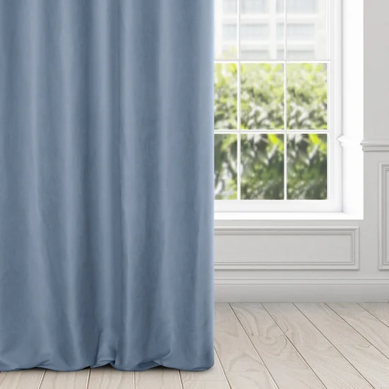 Zasłona ADELAIDE z miękkiej tkaniny o zamszowym chwycie i drobnym strukturalnym wzorze - 140 x 250 cm - ciemnoniebieski