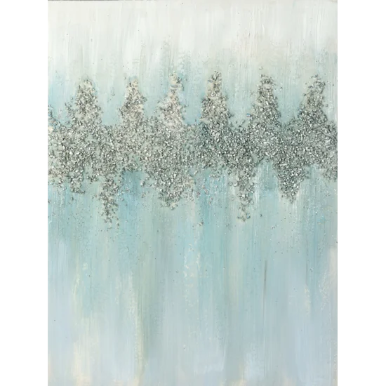 Obraz ABSTRACT  ręcznie malowany na płótnie, z drobnymi srebrnymi kamykami i brokatem - 60 x 80 cm - jasnoniebieski