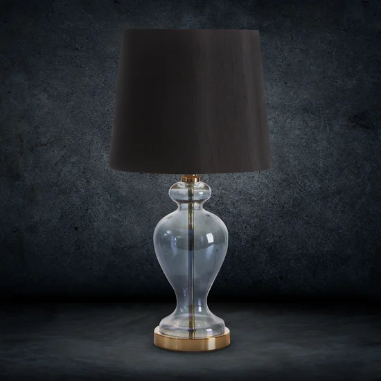 Lampa stołowa EMILIO na podstawie z przezroczystego szkła z abażurem z welwetowej tkaniny - 21 x 21 x 48 cm - czarny