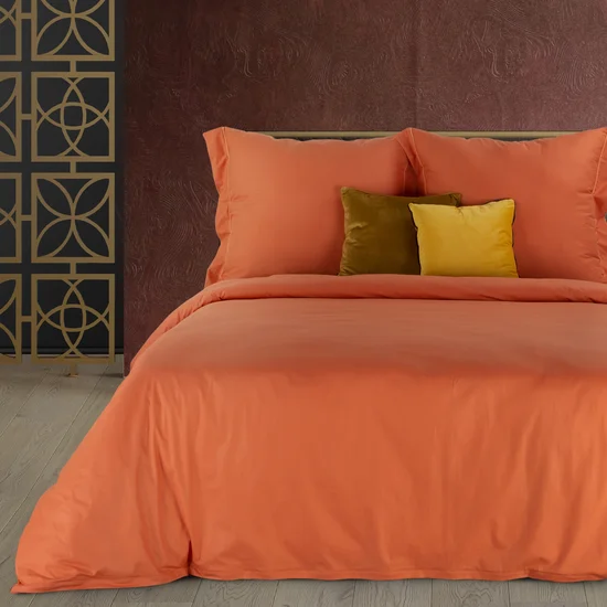 TERRA COLLECTION Komplet pościeli MOROCCO 2 z bawełny z ozdobną kantą i lamówką na poduszkach - 220 x 200 cm - ciemnopomarańczowy