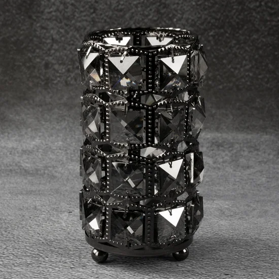 Świecznik HANA 3 z metalu szkła i kryształków w stylu glamour - ∅ 10 x 16 cm - czarny