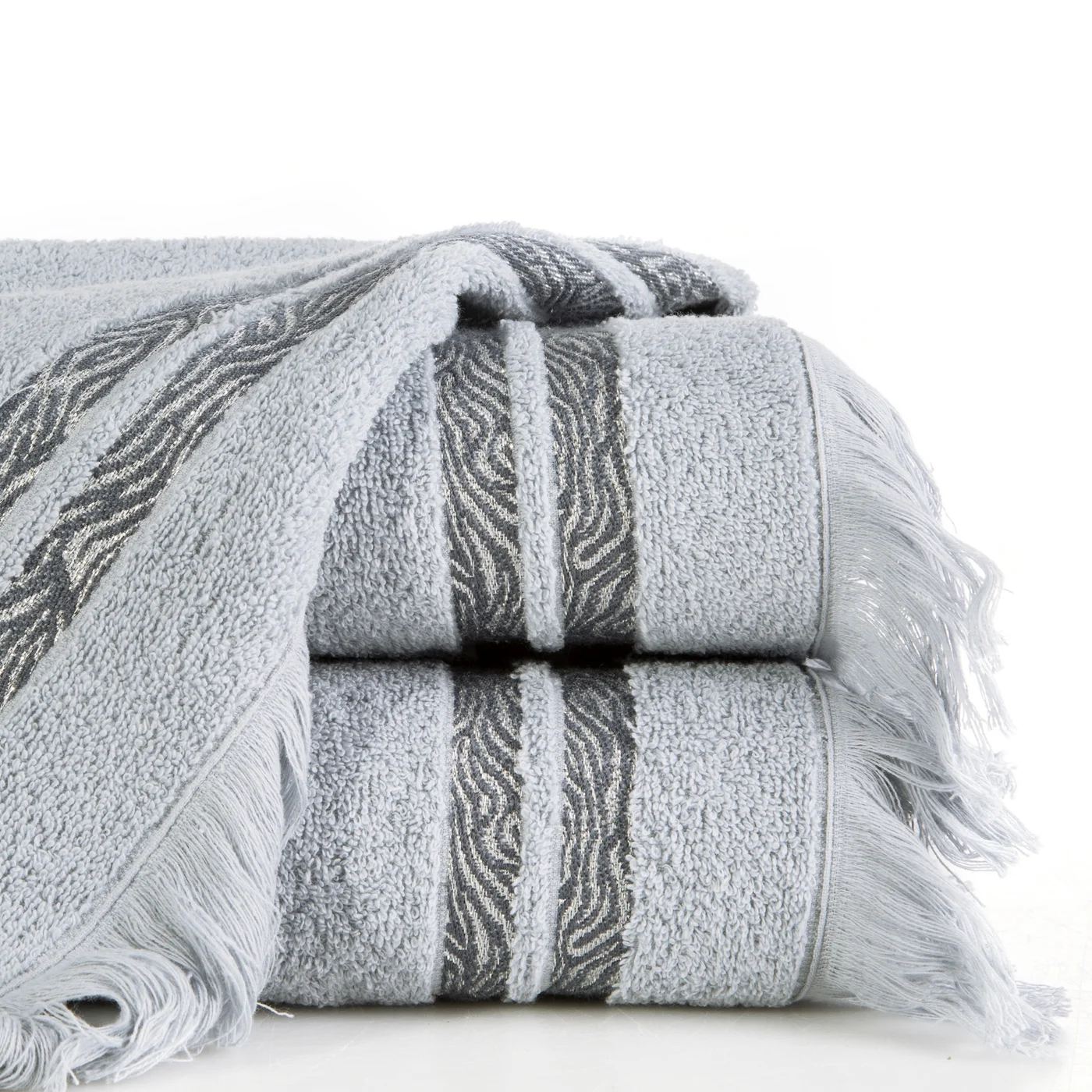 Ręcznik z frędzlami i żakardową bordiurą z błyszczącą nicią