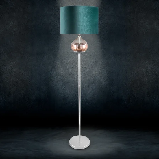 LIMITED COLLECTION Lampa stojąca SALVIA na metalowej podstawie z szklaną kula z efektem ombre z welwetowym abażurem ŚWIEŻOŚĆ SZAŁWII - ∅ 43 x 157 cm - szałwiowy