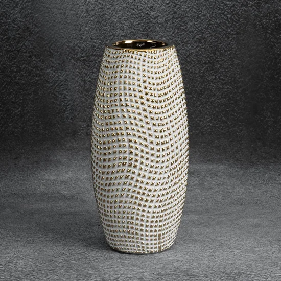 Wazon ceramiczny VERDA  z drobnym wytłaczanym wzorem - ∅ 11 x 25 cm - biały
