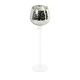 Świecznik szklany VERRE na wysmukłej nóżce ze srebrzystym kielichem - ∅ 9 x 30 cm - biały 1