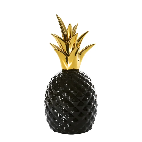 Figurka ceramiczna PINA czarno-złoty ananas - ∅ 10 x 22 cm - czarny