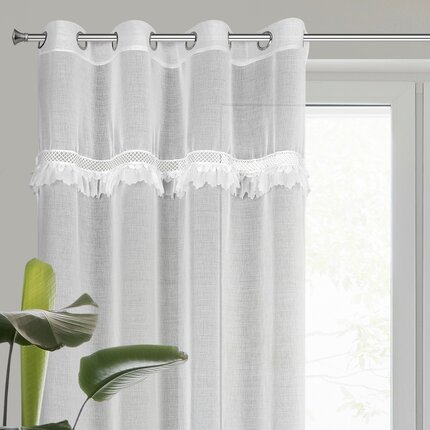Firana biała z etaminy zdobiona aplikacją z koronki 140x250 cm przelotka KIARA 140 x 250 cm biały przelotki/koła | Eurofirany