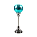 Świecznik bankietowy szklany FIBI  na wysmukłej metalowej  nóżce ze szklanym kloszem - ∅ 12 x 35 cm - turkusowy 1