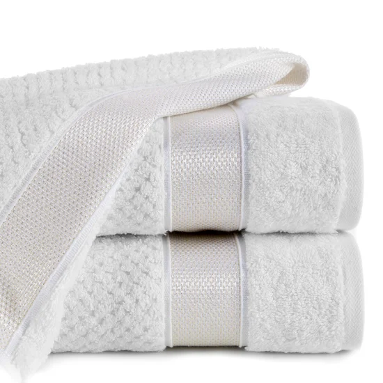 EUROFIRANY PREMIUM Ręcznik MILAN z puszystej bawełny frotte o ryżowej strukturze z błyszczącą bordiurą - 30 x 50 cm - biały