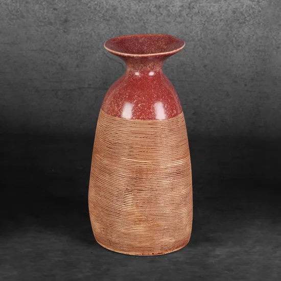 Dwukolorowy wazon ELDA z glinki ceramicznej - 17 x 16 x 31 cm - czerwony