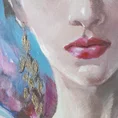Obraz LADY ręcznie malowany na płótnie - 90 x 90 cm - ciemnoniebieski 2