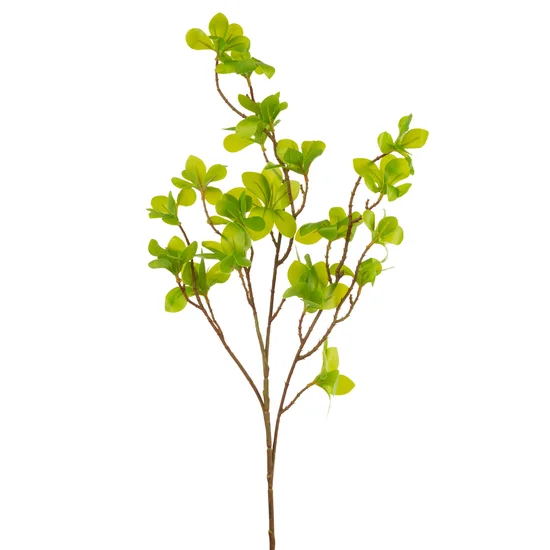 Gałązka o świeżych zielonych liściach, kwiat sztuczny dekoracyjny - 67 cm - zielony