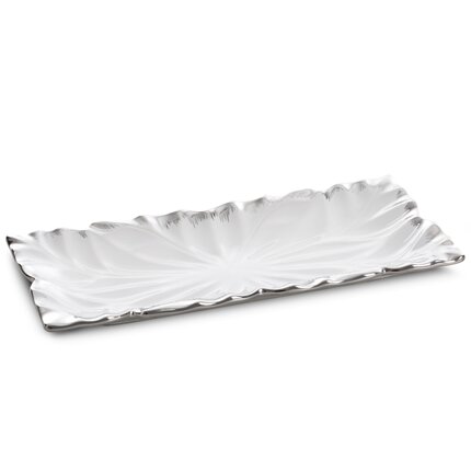 Patera dekoracyjna NIRA zdobiona wypukłym wzorem 28 x 13 x 3 cm biały,srebrny