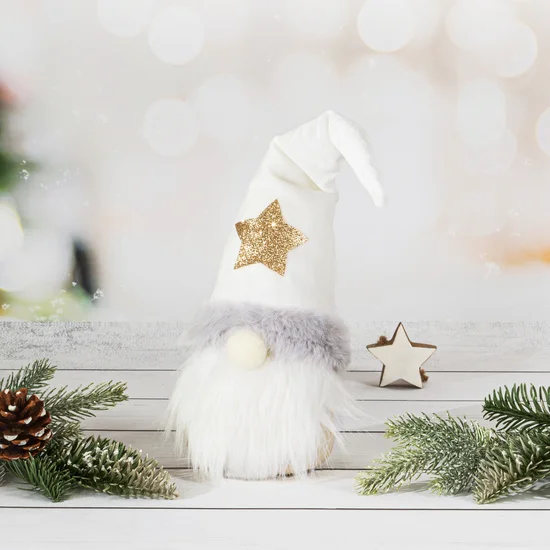 Figurka świąteczna SKRZAT w zimowym stroju z miękkich tkanin - 35 x 9 x 8 cm - biały