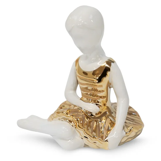Baletnica - figurka ceramiczna biało-złota - 10 x 10 x 11 cm - biały