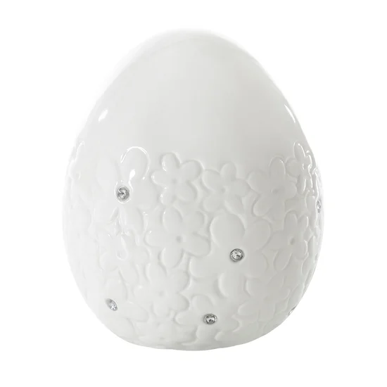 Figurka z dolomitu - jajko wielkanocne zdobione kryształkami - ∅ 11 x 12 cm - biały