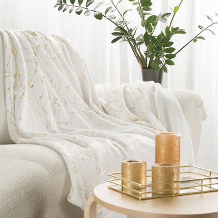 DESIGN 91 koc GLAMO z foliowym nadrukiem marmurku 150 x 200 cm biały,złoty | Eurofirany