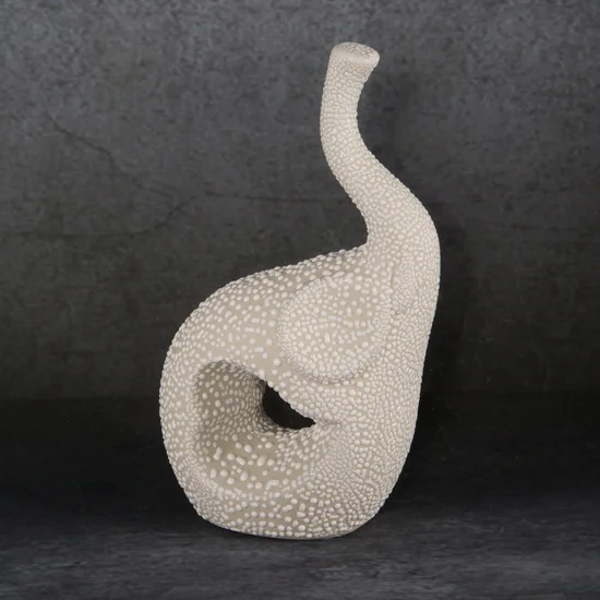 Słoń figurka ceramiczna RISO z efektem rosy - 13 x 8 x 22 cm - kremowy